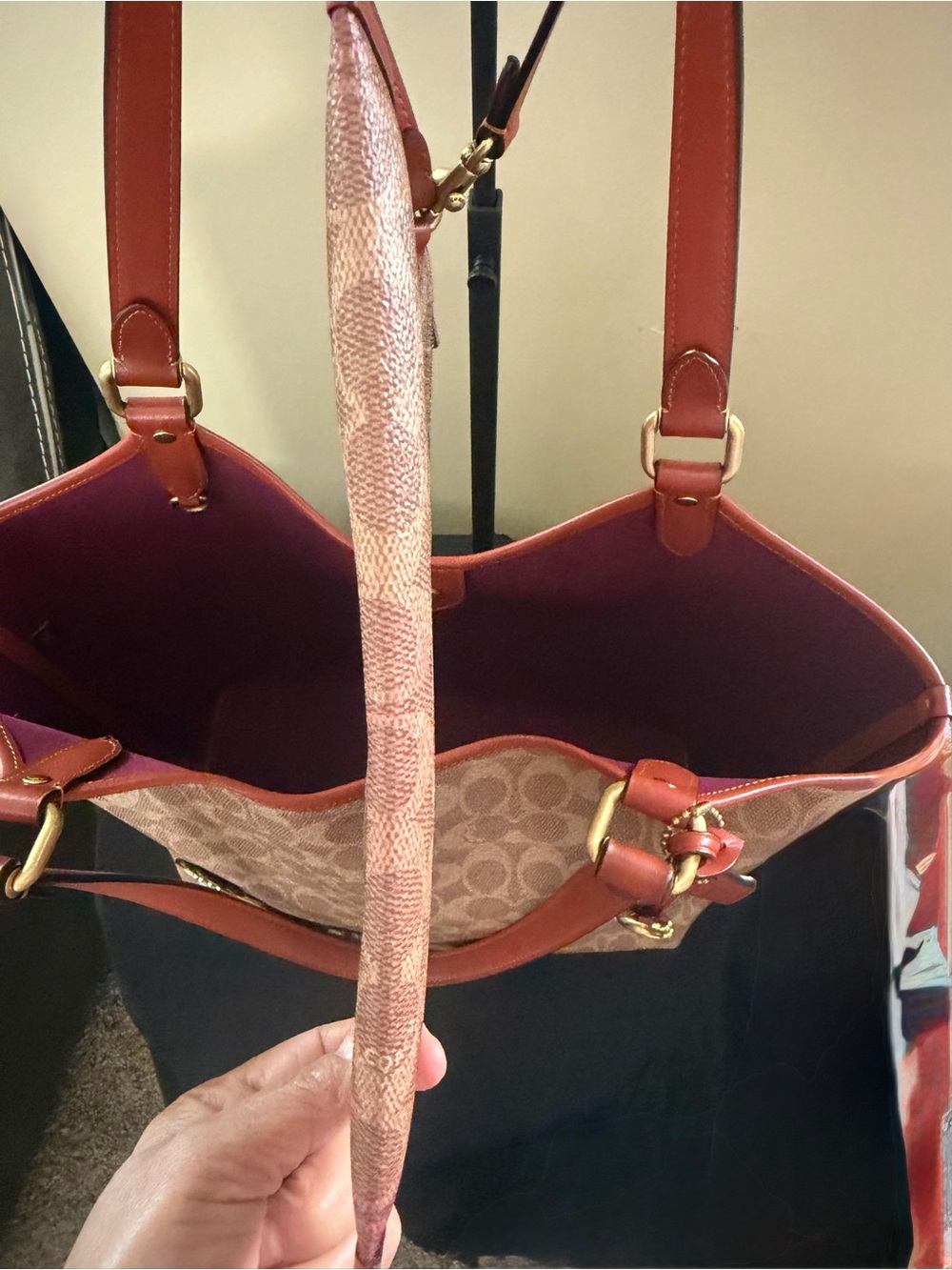 Coach Signature Canvas Floral Appliqué Tote in Brown/Rust - Picture 7 of 8